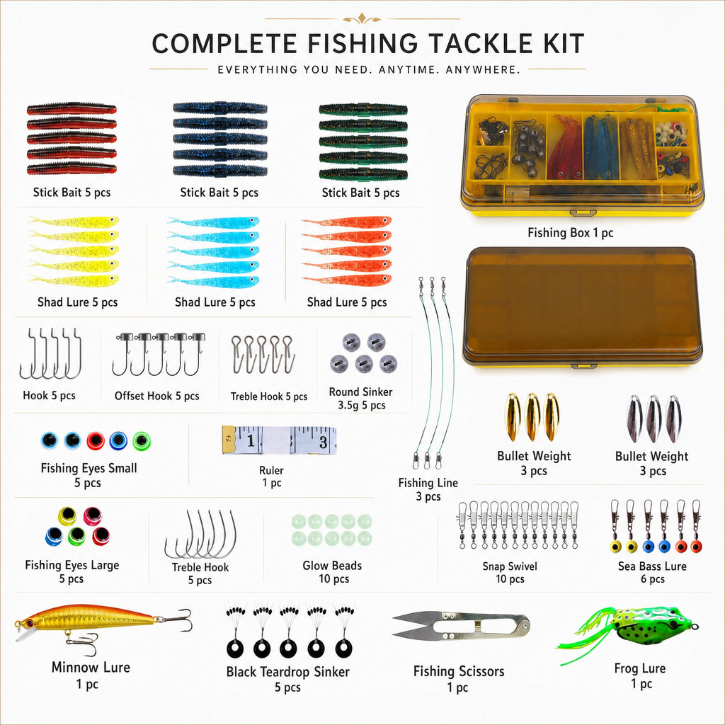 Fishing Lure Kit - 105 adet acemi yem aksesuar seti