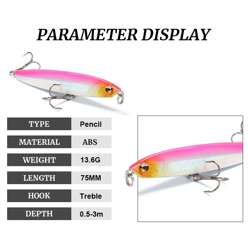 1 adet 75mm 13.6g Kalem Cazibe - Fishing Lure Topwater incelemesi ve fiyatı